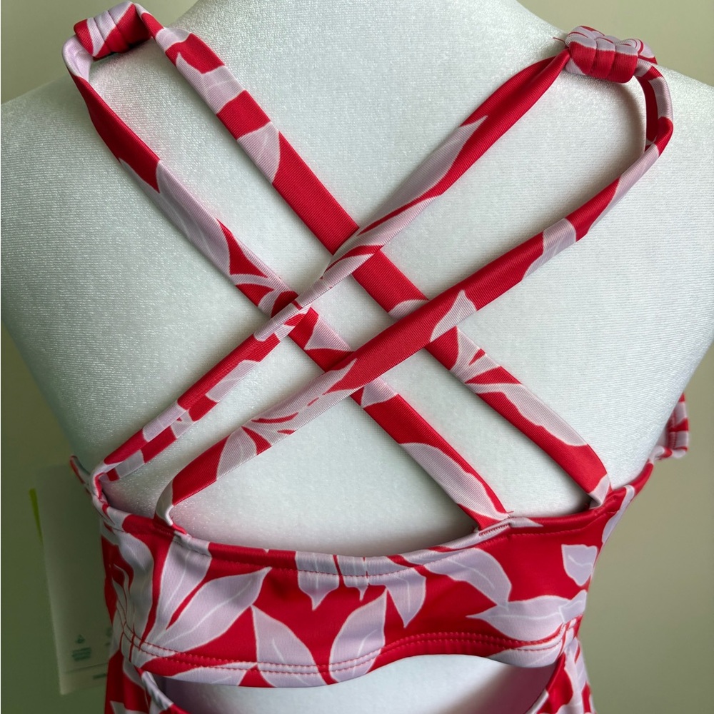 New All in Motion Red Leaf Pattern Criss Cross Tankini Top Size 20W - Picture 4 of 9
